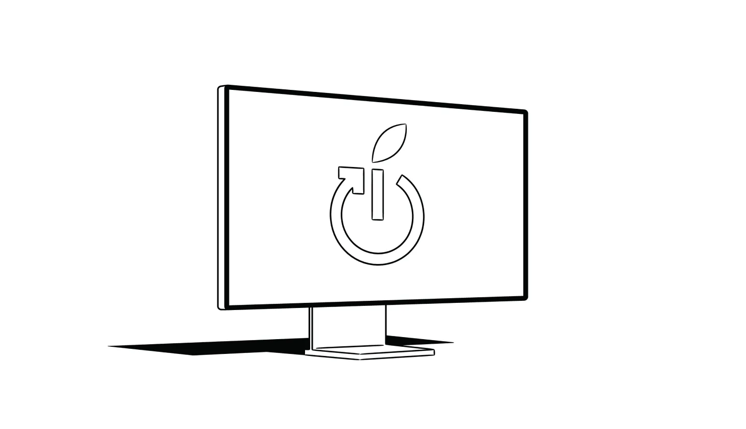 Illustrations of an iMac screen with a warning symbol